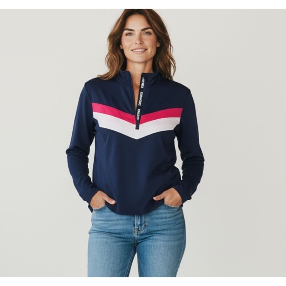 Love & Sports Womens Quarter Zip Pullover Chevron Activewear Top Navy Red 3XL 22